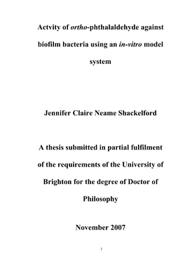 Actvity of Ortho-Phthalaldehyde Against Biofilm Bacteria Using an In