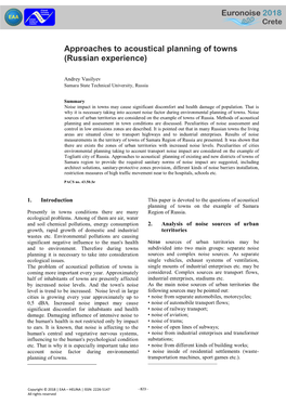 Approaches to Acoustical Planning of Towns (Russian Experience)