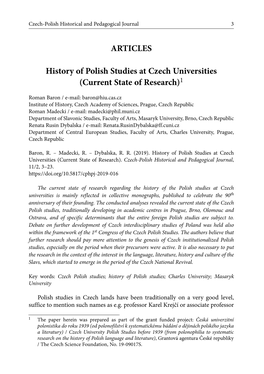 ARTICLES History of Polish Studies at Czech Universities