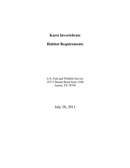 Karst Invertebrate Habitat Requirements