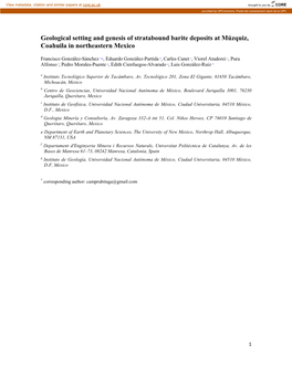 Geological Setting and Genesis of Stratabound Barite Deposits at Múzquiz, Coahuila in Northeastern Mexico