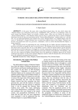 Turkish - Bulgarian Relat Ions Within the Kemalist Era