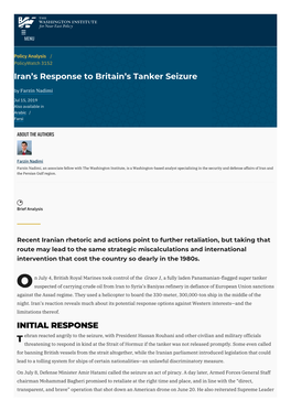 Iran's Response to Britain's Tanker Seizure | the Washington Institute