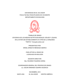 Universidad De El Salvador Facultad Multidisciplinaria De Occidente Departamento De Biología