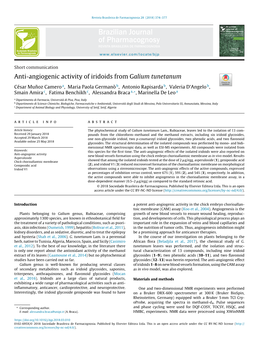 Anti-Angiogenic Activity of Iridoids from Galium Tunetanum