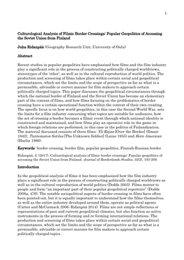 Culturological Analysis of Filmic Border Crossings: Popular Geopolitics of Accessing the Soviet Union from Finland