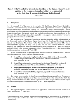 Report of the Consultative Group to the President of the Human Rights