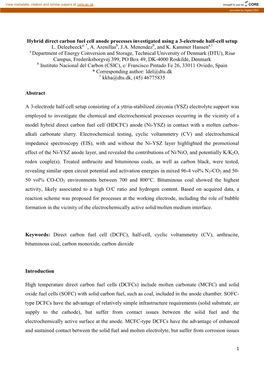 Hybrid Direct Carbon Fuel Cell Anode Processes Investigated Using a 3-Electrode Half-Cell Setup L. Deleebeecka, *, A. Arenillasb