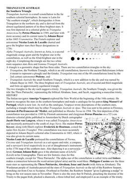 TRIANGULUM AUSTRALE the Southern Triangle Triangulum Australe Is a Small Constellation in the Far Southern Celestial Hemisphere