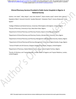 Clinical Pharmacy Services Provided in Public Sector Hospitals in Nigeria: a National Survey