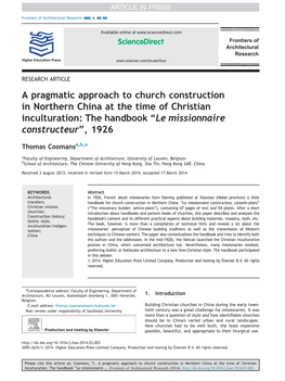 A Pragmatic Approach to Church Construction in Northern China at the Time of Christian Inculturation: the Handbook “Le Missionnaire Constructeur”, 1926