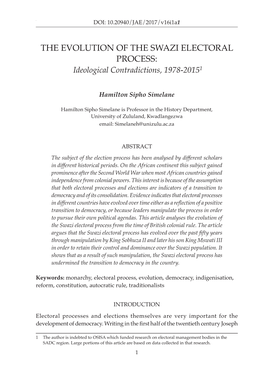 THE EVOLUTION of the SWAZI ELECTORAL PROCESS: Ideological Contradictions, 1978-20151