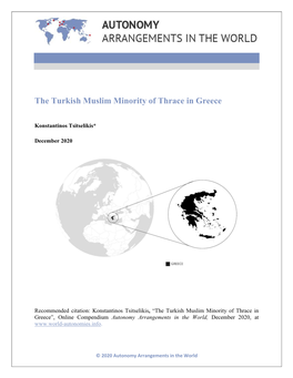 The Turkish Muslim Minority of Thrace in Greece