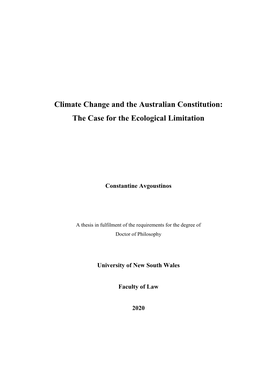 Climate Change and the Australian Constitution: the Case for the Ecological Limitation