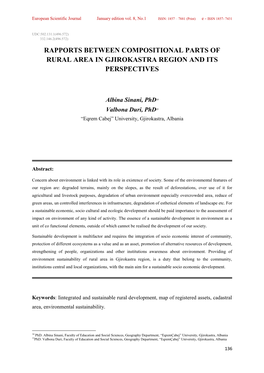 Rapports Between Compositional Parts of Rural Area in Gjirokastra Region and Its Perspectives