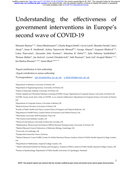 Understanding the Effectiveness of Government Interventions in Europe's Second Wave of COVID-19