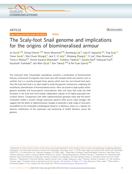 The Scaly-Foot Snail Genome and Implications for the Origins of Biomineralised Armour