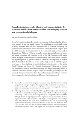 Sexual Orientation, Gender Identity and Human Rights in the Commonwealth: from History and Law to Developing Activism and Transnational Dialogues