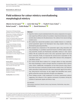 Field Evidence for Colour Mimicry Overshadowing Morphological Mimicry