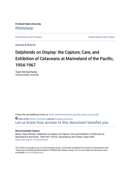 The Capture, Care, and Exhibition of Cetaceans at Marineland of the Pacific, 1954-1967