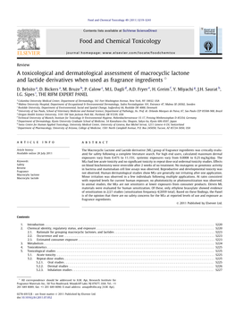 A Toxicological and Dermatological Assessment of Macrocyclic Lactone and Lactide Derivatives When Used As Fragrance Ingredients Q