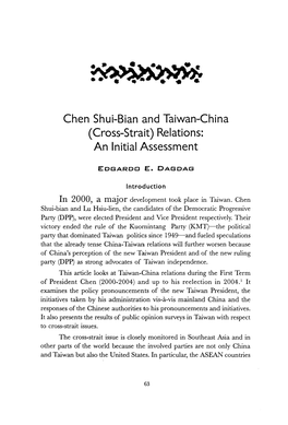 Chen Shui-Bian and Taiwan-China (Cross-Strait) Relations: an Initial Assessment