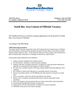 South Bay Area Liaison of Officials Vacancy