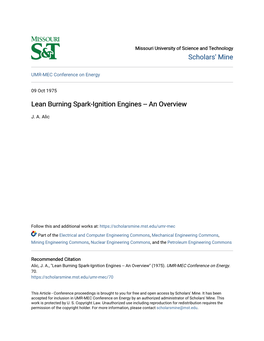 Lean Burning Spark-Ignition Engines -- an Overview