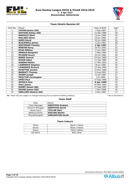 Euro Hockey League KO16 & Final4 2014-2015