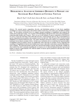 Hierarchical Analysis of Amphibian Diversity in Primary and Secondary Rain Forests of Central Vietnam