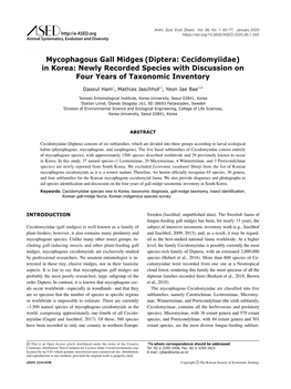 Mycophagous Gall Midges (Diptera: Cecidomyiidae) in Korea: Newly Recorded Species with Discussion on Four Years of Taxonomic Inventory