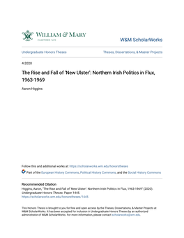 Northern Irish Politics in Flux, 1963-1969