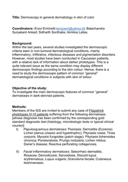 Dermoscopy in General Dermatology in Skin of Color Coordinators