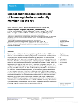 Spatial and Temporal Expression of Immunoglobulin Superfamily Member 1 in the Rat