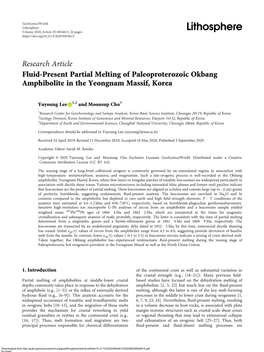 Research Article Fluid-Present Partial Melting of Paleoproterozoic Okbang Amphibolite in the Yeongnam Massif, Korea