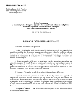 Projet D'ordonnance Portant Adaptation De La