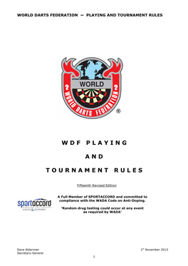 Page 1 WORLD DARTS FEDERATION ~ PLAYING AND