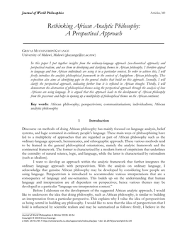 Rethinking African Analytic Philosophy: a Perspectival Approach ______