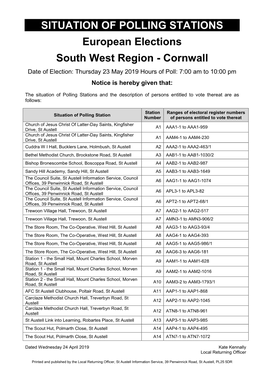 SITUATION of POLLING STATIONS European Elections South West