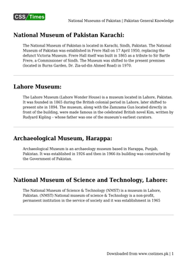 National Museums of Pakistan | Pakistan General Knowledge