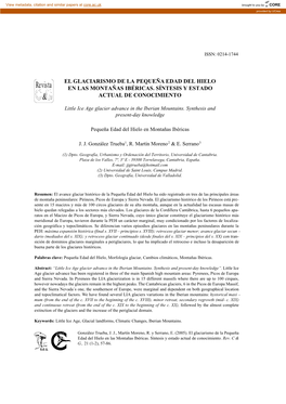 El Glaciarismo De La Pequeña Edad Del Hielo En Las Montañas Ibéricas