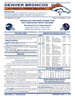 Broncos 2010 Weekly Press Release
