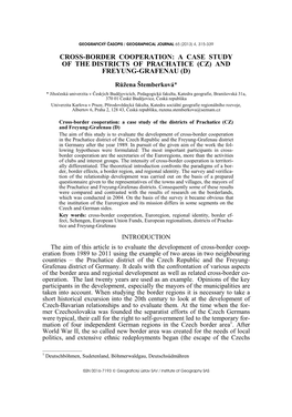 Cross-Border Cooperation: a Case Study of the Districts of Prachatice (Cz) and Freyung-Grafenau (D)