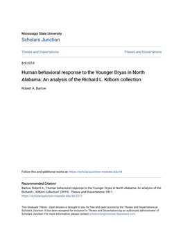 Human Behavioral Response to the Younger Dryas in North Alabama: an Analysis of the Richard L