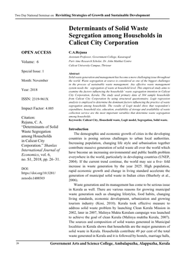 Determinants of Solid Waste Segregation Among Households in Calicut City Corporation