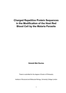 Charged Repetitive Protein Sequences in the Modification of the Host Red Blood Cell by the Malaria Parasite