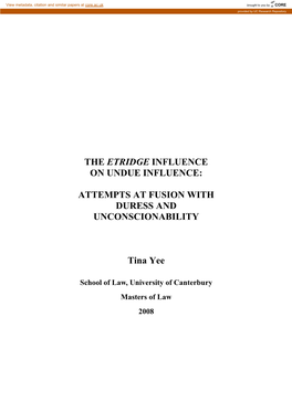 The Etridge Influence on Undue Influence