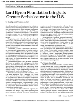 Lord Byron Foundation Brings Its 'Greater Serbia' Cause to the U.S