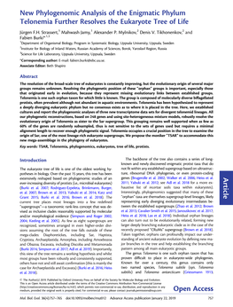 New Phylogenomic Analysis of the Enigmatic Phylum Telonemia Further Resolves the Eukaryote Tree of Life Article Open Access