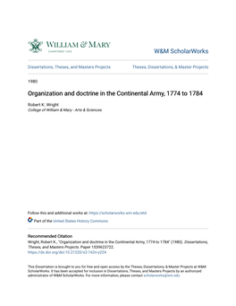 Organization and Doctrine in the Continental Army, 1774 to 1784